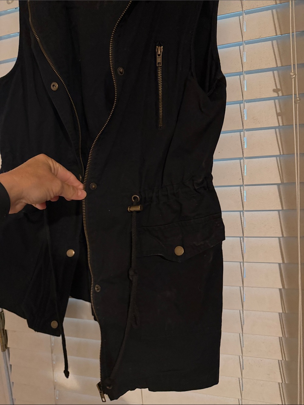Zenana Outfitters Black Hooded Utility Vest with Drawstring Waist - Picture 6 of 6